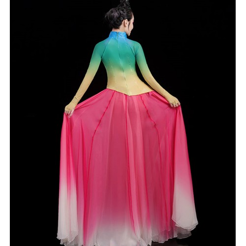 Women's traditional chinese fairy folk dance dresses classical yangko umbrella dance dresses